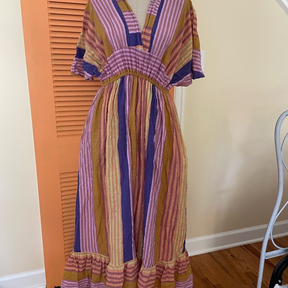Cost Plus World Market Striped Maxi Dress in Purple, Mustard, Pink